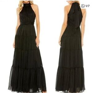 Mac Duggal Black Halter Tiered Maxi Dress